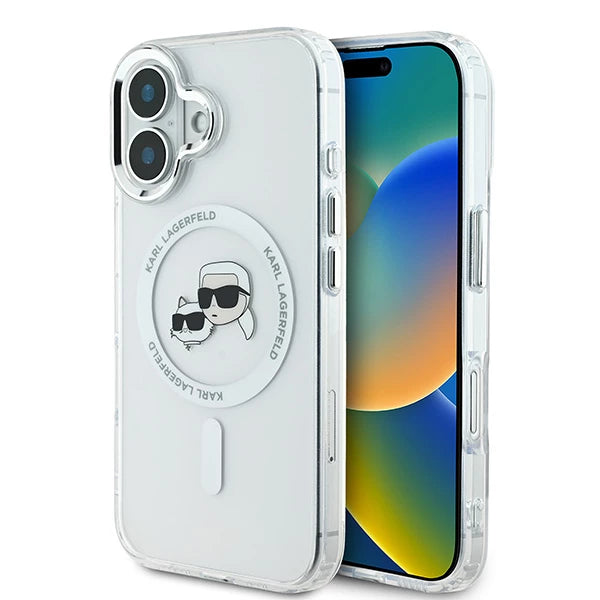 Futrola MagSafe za Apple iPhone 16, Karl Lagerfeld, IML Metal Karl & Choupette's Heads, Bijela