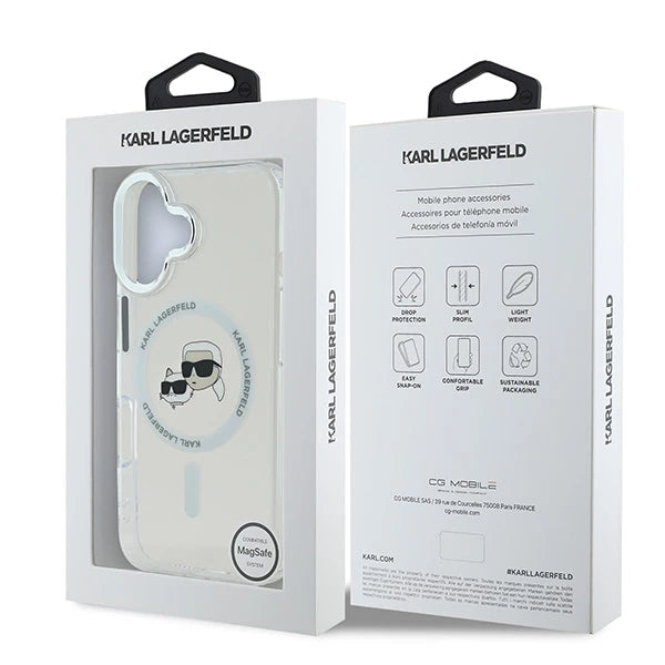 Futrola MagSafe za Apple iPhone 16, Karl Lagerfeld, IML Metal Karl & Choupette's Heads, Bijela
