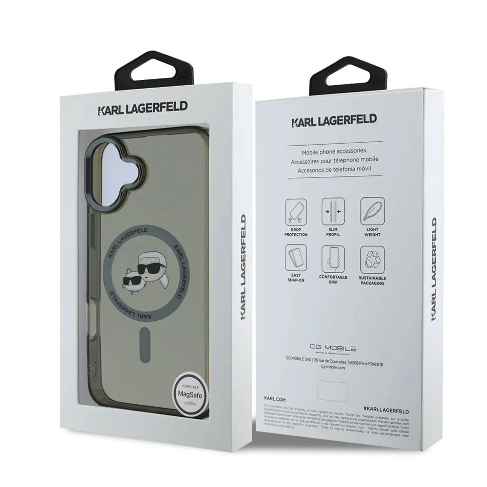 Futrola MagSafe za Apple iPhone 16, Karl Lagerfeld, IML Metal Karl & Choupette's Heads, Crna
