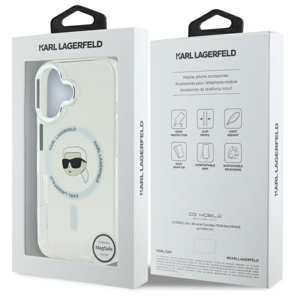 Futrola MagSafe za Apple iPhone 16, Karl Lagerfeld, IML Metal Karl's Head, Bijela