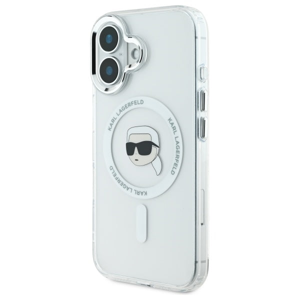 Futrola MagSafe za Apple iPhone 16, Karl Lagerfeld, IML Metal Karl's Head, Bijela
