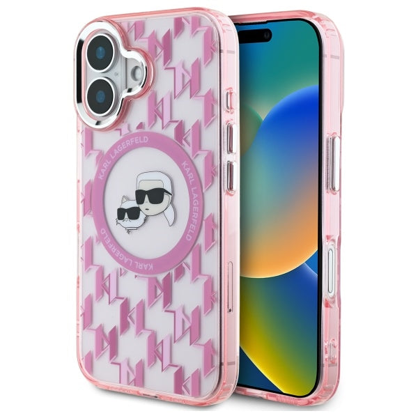 Futrola MagSafe za Apple iPhone 16, Karl Lagerfeld, IML Monogram Karl & Choupette's Heads, Roza