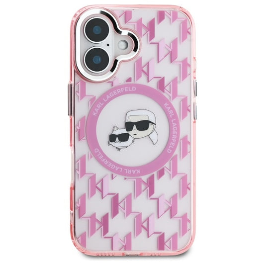 Futrola MagSafe za Apple iPhone 16, Karl Lagerfeld, IML Monogram Karl & Choupette's Heads, Roza