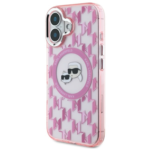 Futrola MagSafe za Apple iPhone 16, Karl Lagerfeld, IML Monogram Karl & Choupette's Heads, Roza