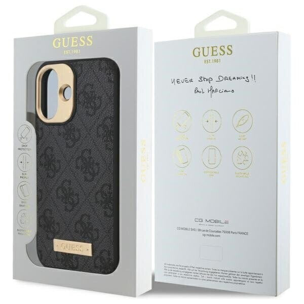 MagSafe futrola za Apple iPhone 16 Plus, Guess, 4G Logo Plate, Crna
