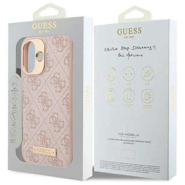 MagSafe futrola za Apple iPhone 16 Plus, Guess, 4G Logo Plate, Roza