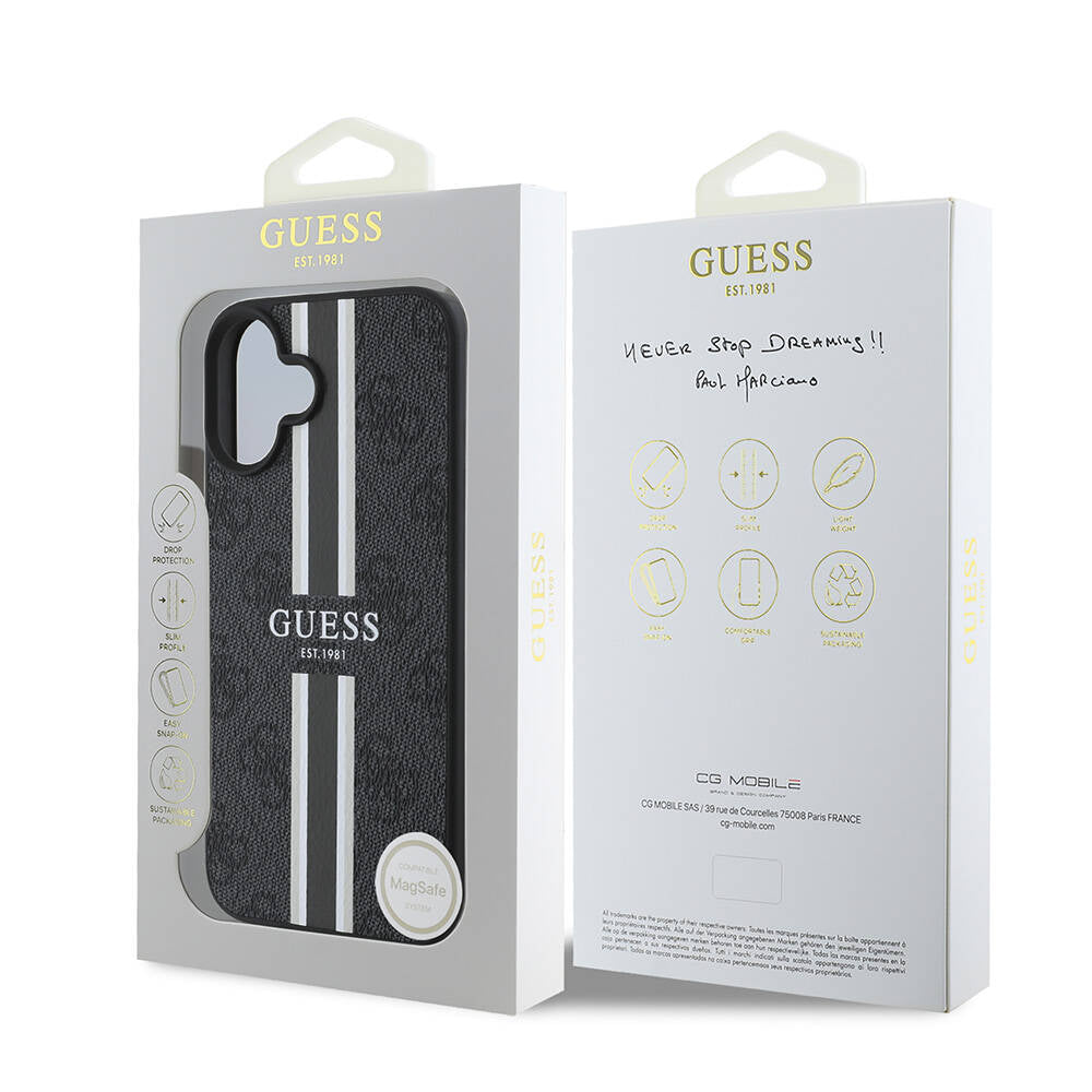 MagSafe futrola za Apple iPhone 16 Plus, Guess, 4G Printed Stripes, Crna