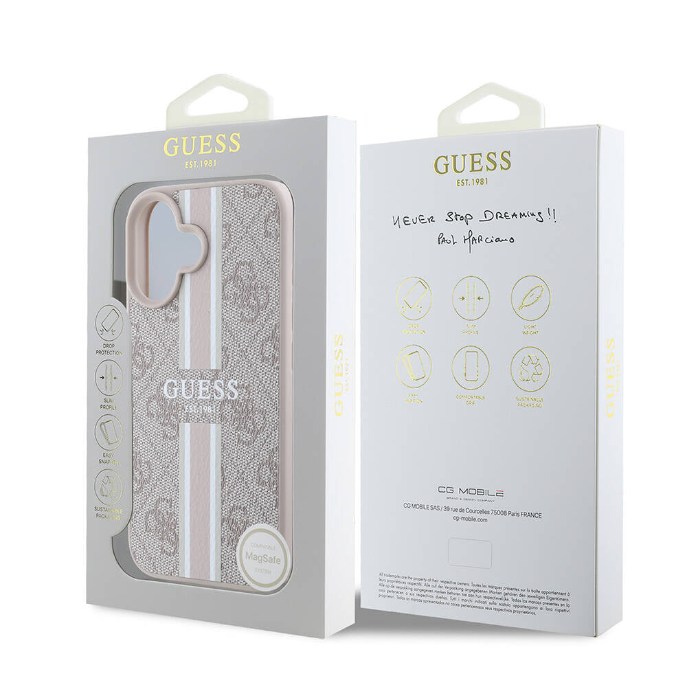 MagSafe futrola za Apple iPhone 16 Plus, Guess, 4G Printed Stripes, Roza