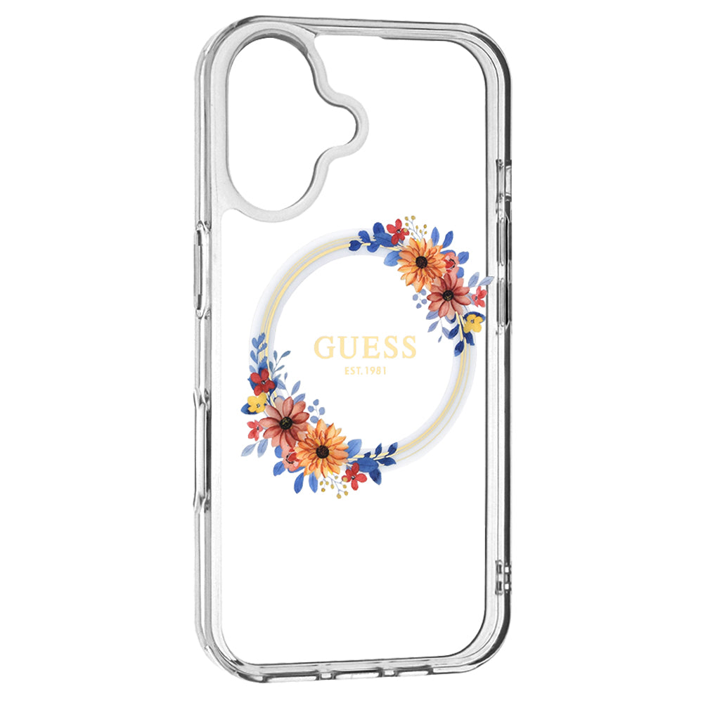 MagSafe futrola za Apple iPhone 16 Plus, Guess, IML Flowers Wreath, Prozirna