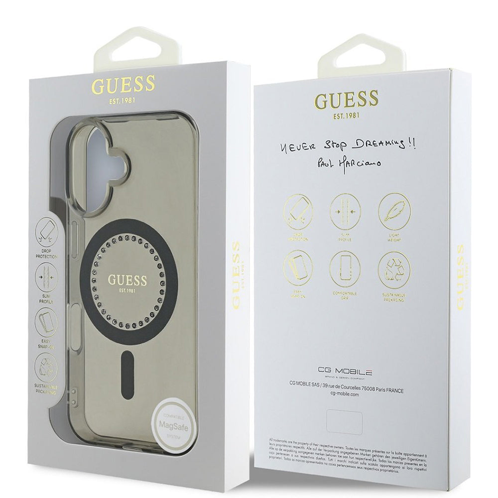 MagSafe futrola za Apple iPhone 16 Plus, Guess, IML Rhinestone, Crna