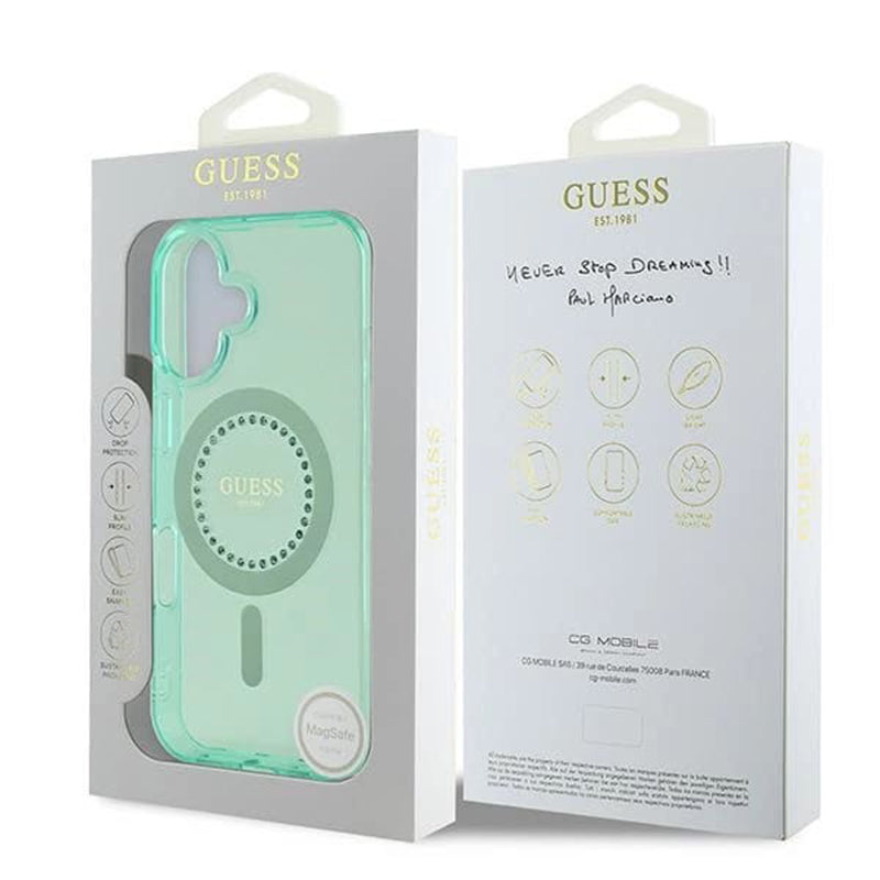 MagSafe futrola za Apple iPhone 16 Plus, Guess, IML Rhinestone, Zelena