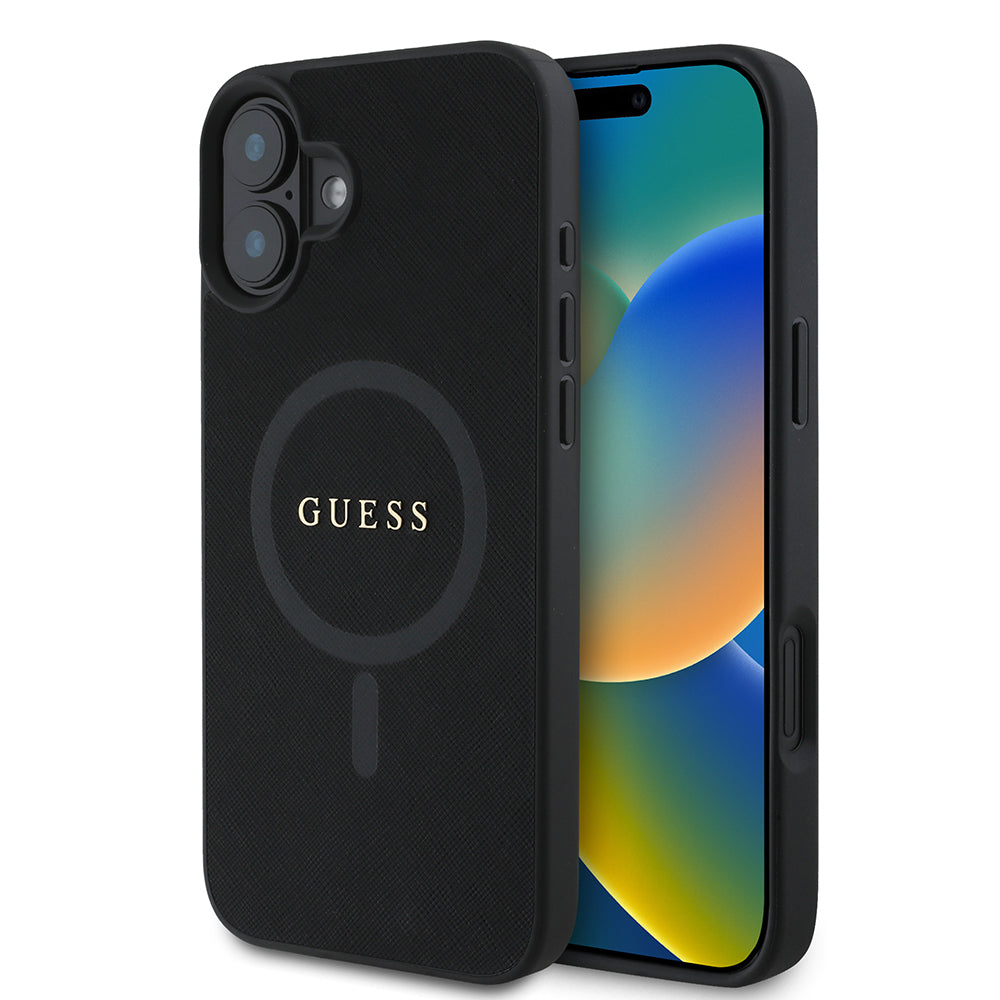Futrola MagSafe za Apple iPhone 16 Plus, Guess, Saffiano Classic Logo, Crna