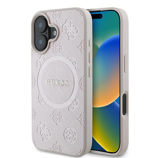 Futrola MagSafe za Apple iPhone 16 Plus, Guess, Saffiano Peony Classic Logo, Roza