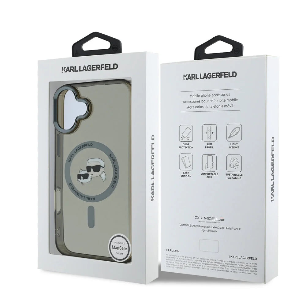 Futrola MagSafe za Apple iPhone 16 Plus, Karl Lagerfeld, IML Metal Karl & Choupette's Heads, Crna