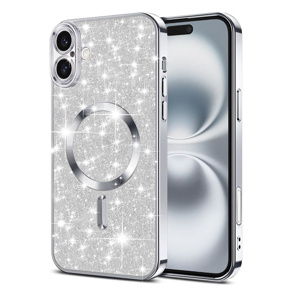 MagSafe futrola za Apple iPhone 16 Plus, Techsuit, Luxury Glitter, Srebrna