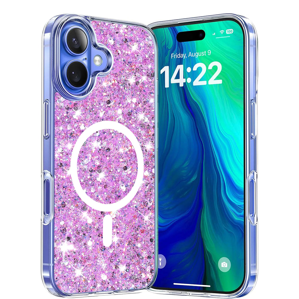 MagSafe maska za Apple iPhone 16 Plus, Techsuit, Sparkly Glitter, Magenta