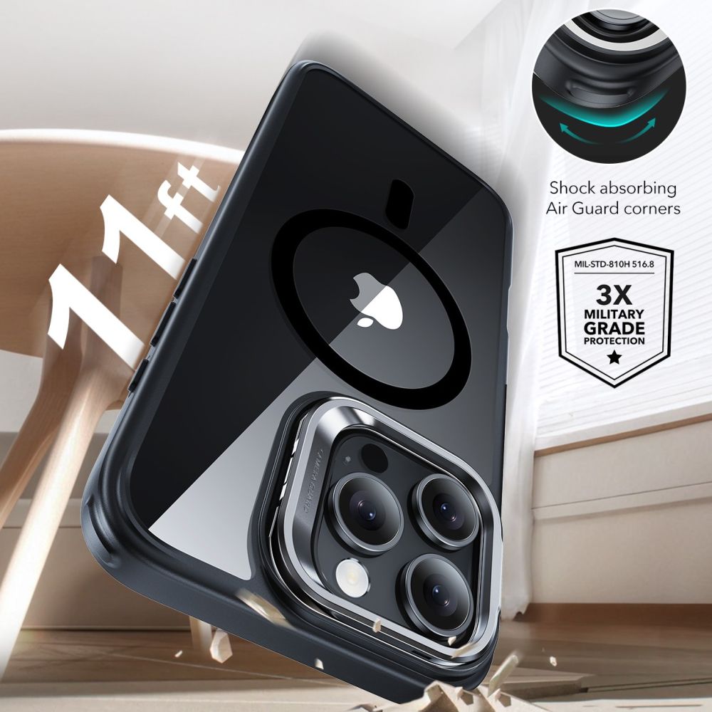 Husa MagSafe za Apple iPhone 16 Pro, ESR, Classic Hybrid Kickstand sa zaštitom za ekran, Crna Prozirna