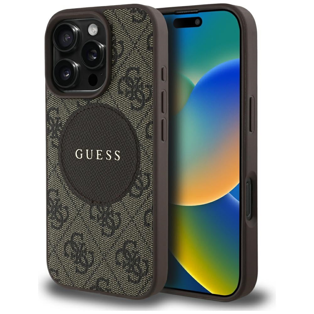MagSafe futrola za Apple iPhone 16 Pro, Guess, 4G Circle Classic Logo, smeđa