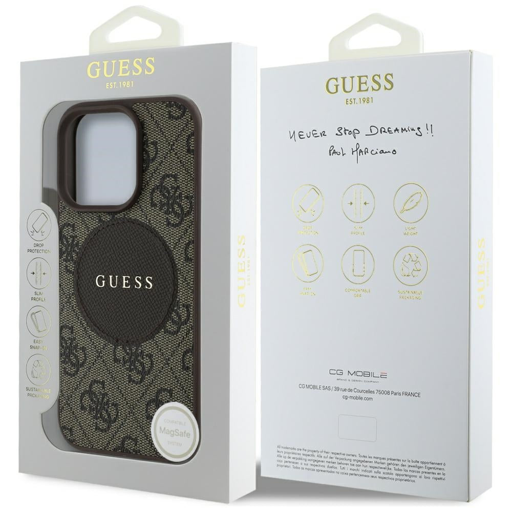 MagSafe futrola za Apple iPhone 16 Pro, Guess, 4G Circle Classic Logo, smeđa