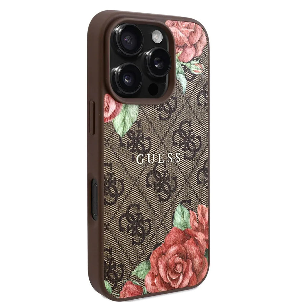 MagSafe futrola za Apple iPhone 16 Pro, Guess, 4G Flowers Print, smeđa