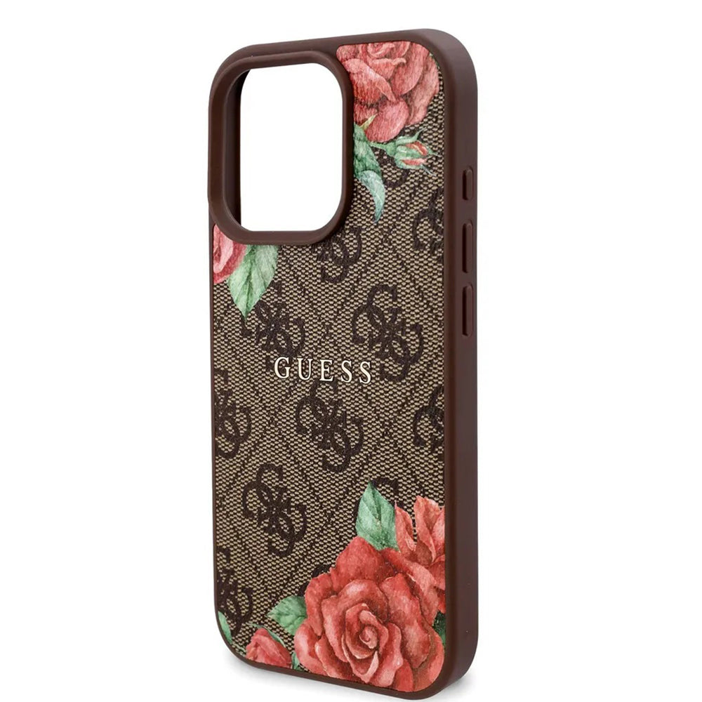 MagSafe futrola za Apple iPhone 16 Pro, Guess, 4G Flowers Print, smeđa
