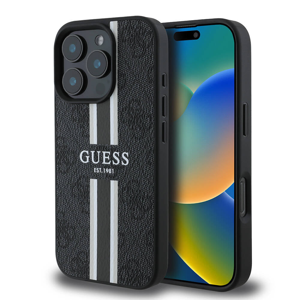 MagSafe futrola za Apple iPhone 16 Pro, Guess, 4G Printed Stripes, Crna