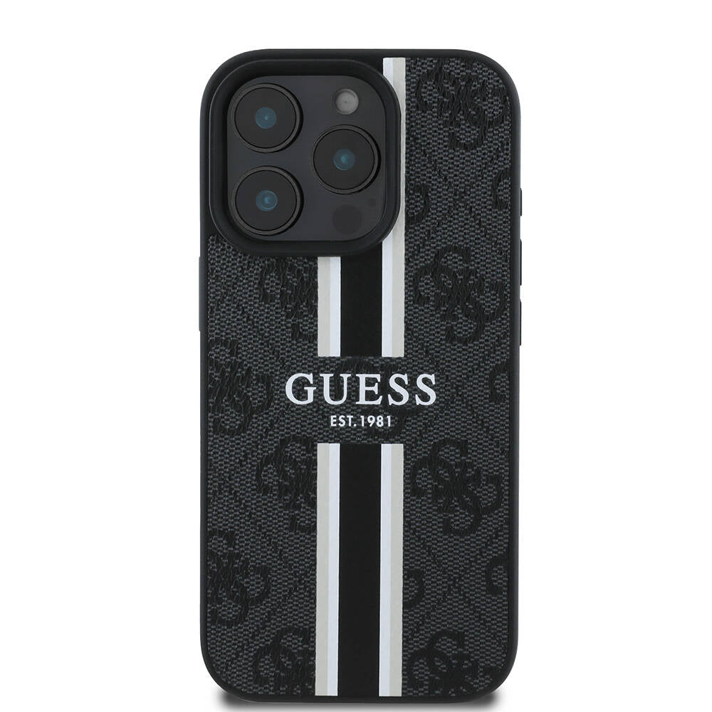 MagSafe futrola za Apple iPhone 16 Pro, Guess, 4G Printed Stripes, Crna