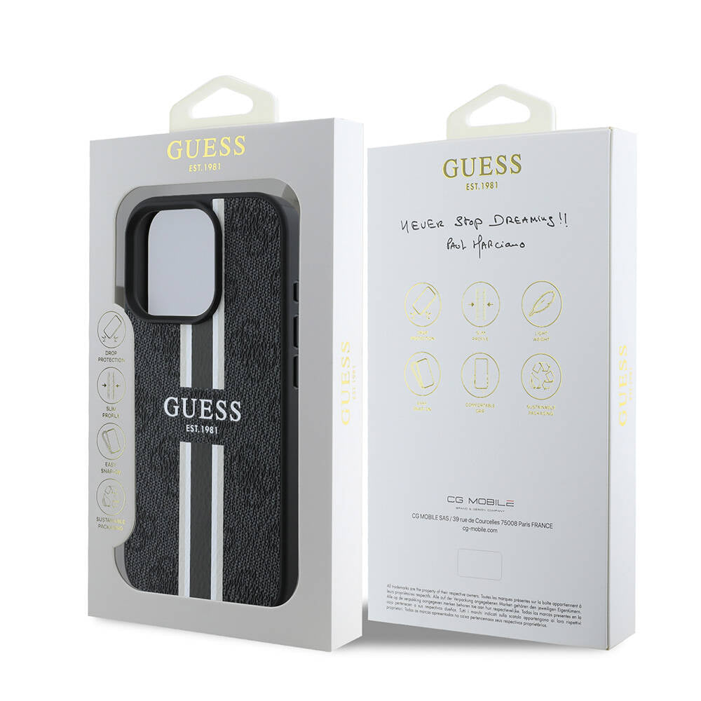 MagSafe futrola za Apple iPhone 16 Pro, Guess, 4G Printed Stripes, Crna