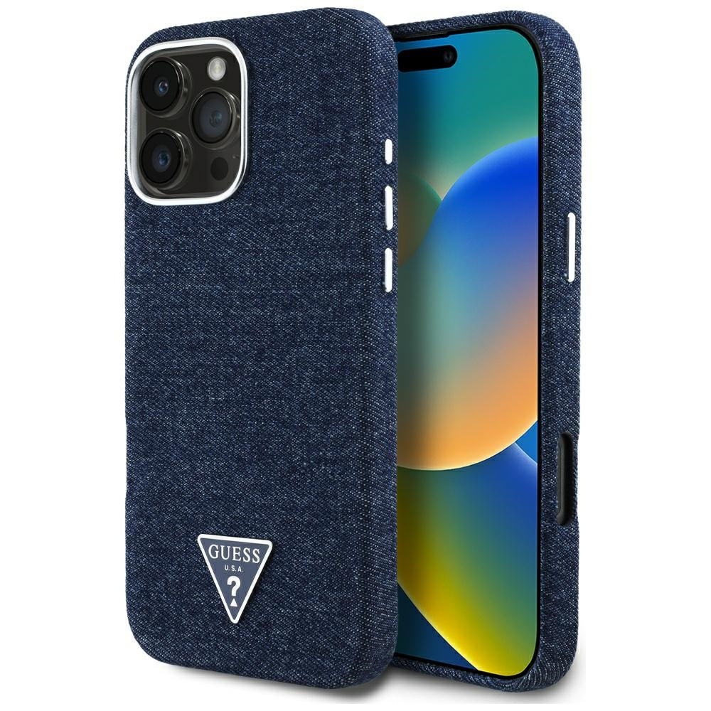 MagSafe futrola za Apple iPhone 16 Pro, Guess, Denim Triangle Logo, Plava