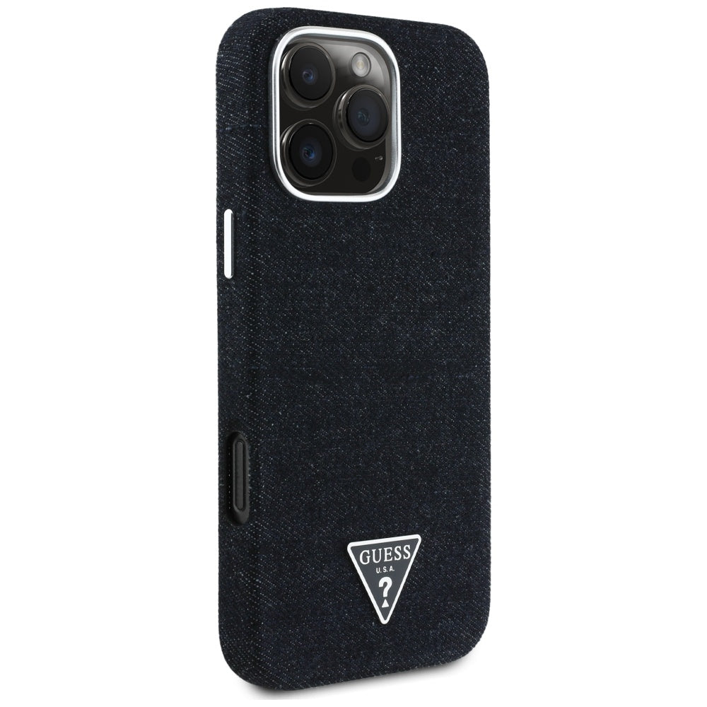 MagSafe futrola za Apple iPhone 16 Pro, Guess, Denim Triangle Logo, Crna