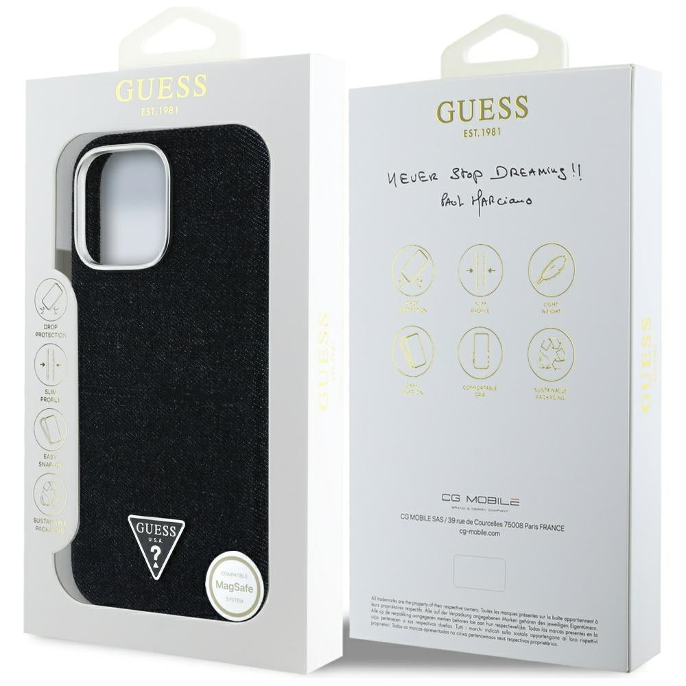 MagSafe futrola za Apple iPhone 16 Pro, Guess, Denim Triangle Logo, Crna