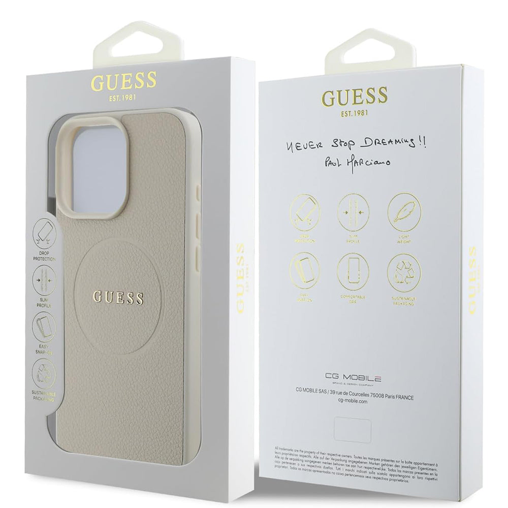 MagSafe futrola za Apple iPhone 16 Pro, Guess, Grained Gold Ring, Bež