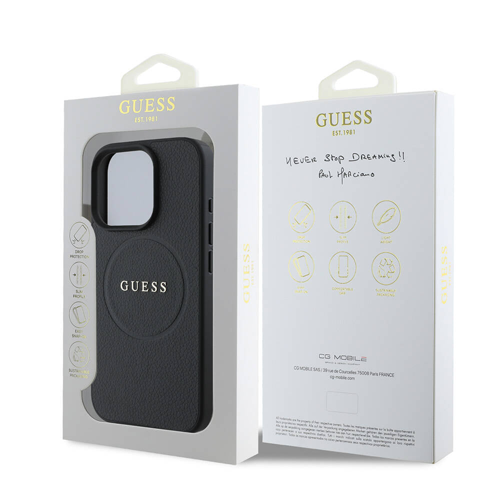 MagSafe futrola za Apple iPhone 16 Pro, Guess, Grained Gold Ring, Crna