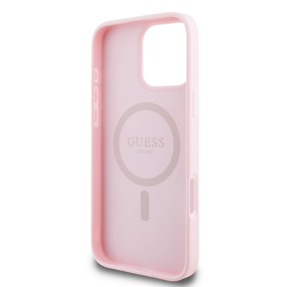Futrola MagSafe za Apple iPhone 16 Pro, Guess, Grained Gold Ring, Roza