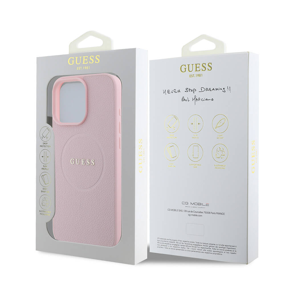 Futrola MagSafe za Apple iPhone 16 Pro, Guess, Grained Gold Ring, Roza