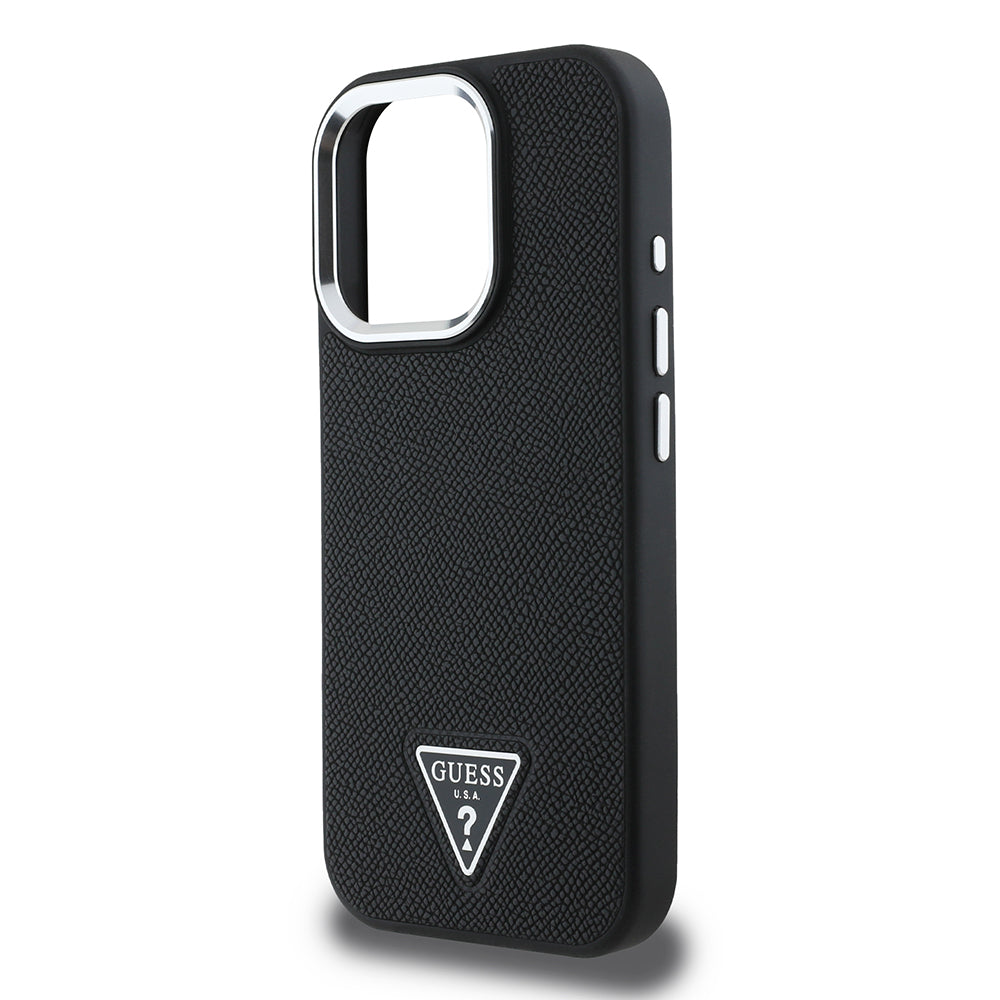 Husa MagSafe za Apple iPhone 16 Pro, Guess, Grained Triangle Logo, Crna