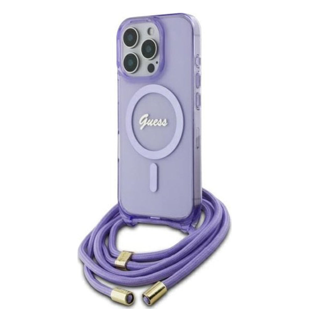 Futrola MagSafe za Apple iPhone 16 Pro, Guess, IML Crossbody Cord Script, Ljubičasta
