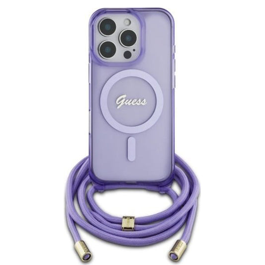 Futrola MagSafe za Apple iPhone 16 Pro, Guess, IML Crossbody Cord Script, Ljubičasta