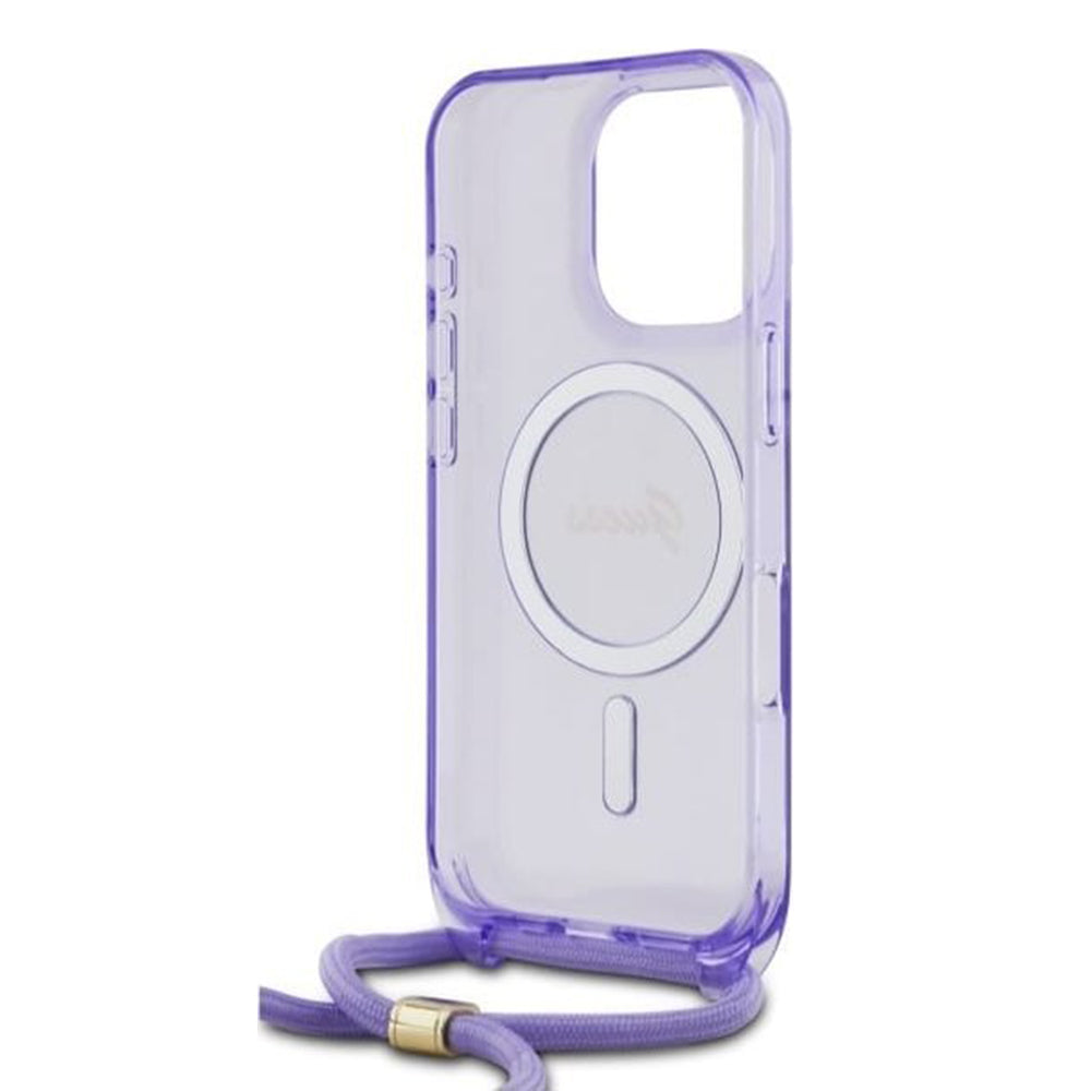 Futrola MagSafe za Apple iPhone 16 Pro, Guess, IML Crossbody Cord Script, Ljubičasta