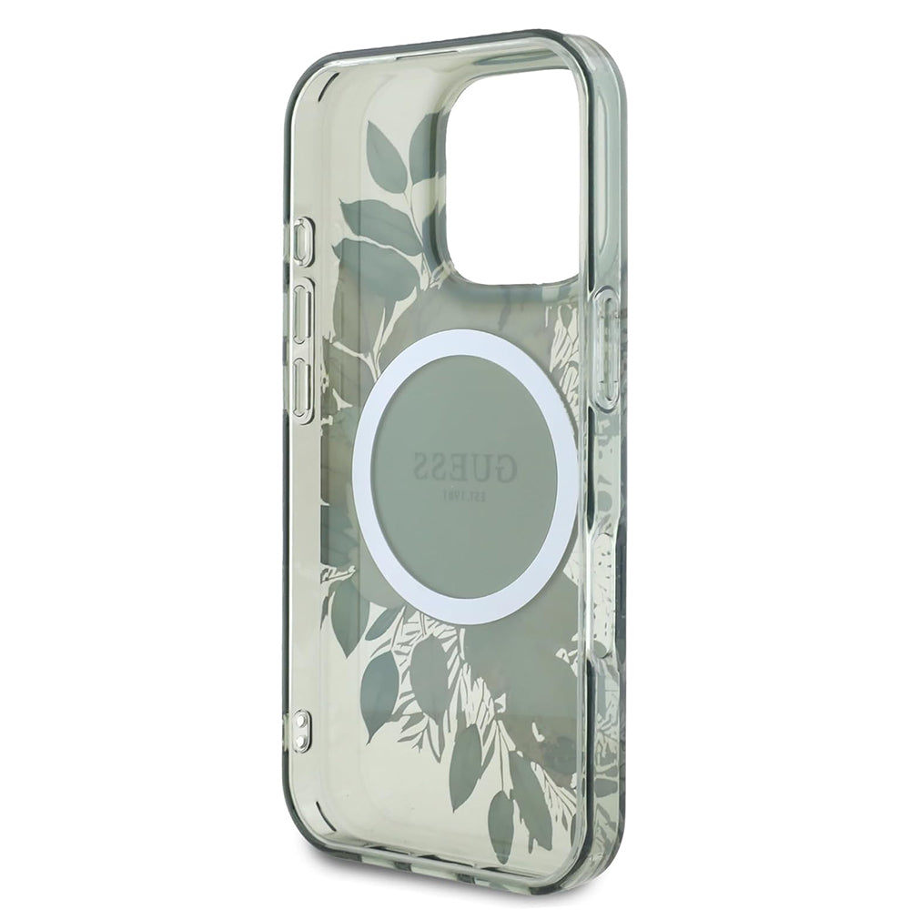 MagSafe futrola za Apple iPhone 16 Pro, Guess, IML Flower & Tonal Circle, Zelena