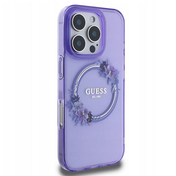 MagSafe futrola za Apple iPhone 16 Pro, Guess, IML Flowers Wreath, Ljubičasta