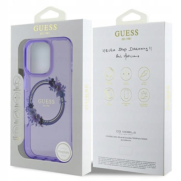 MagSafe futrola za Apple iPhone 16 Pro, Guess, IML Flowers Wreath, Ljubičasta