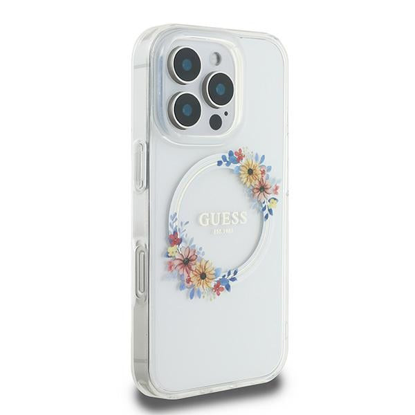 MagSafe futrola za Apple iPhone 16 Pro, Guess, IML Flowers Wreath, Prozirna