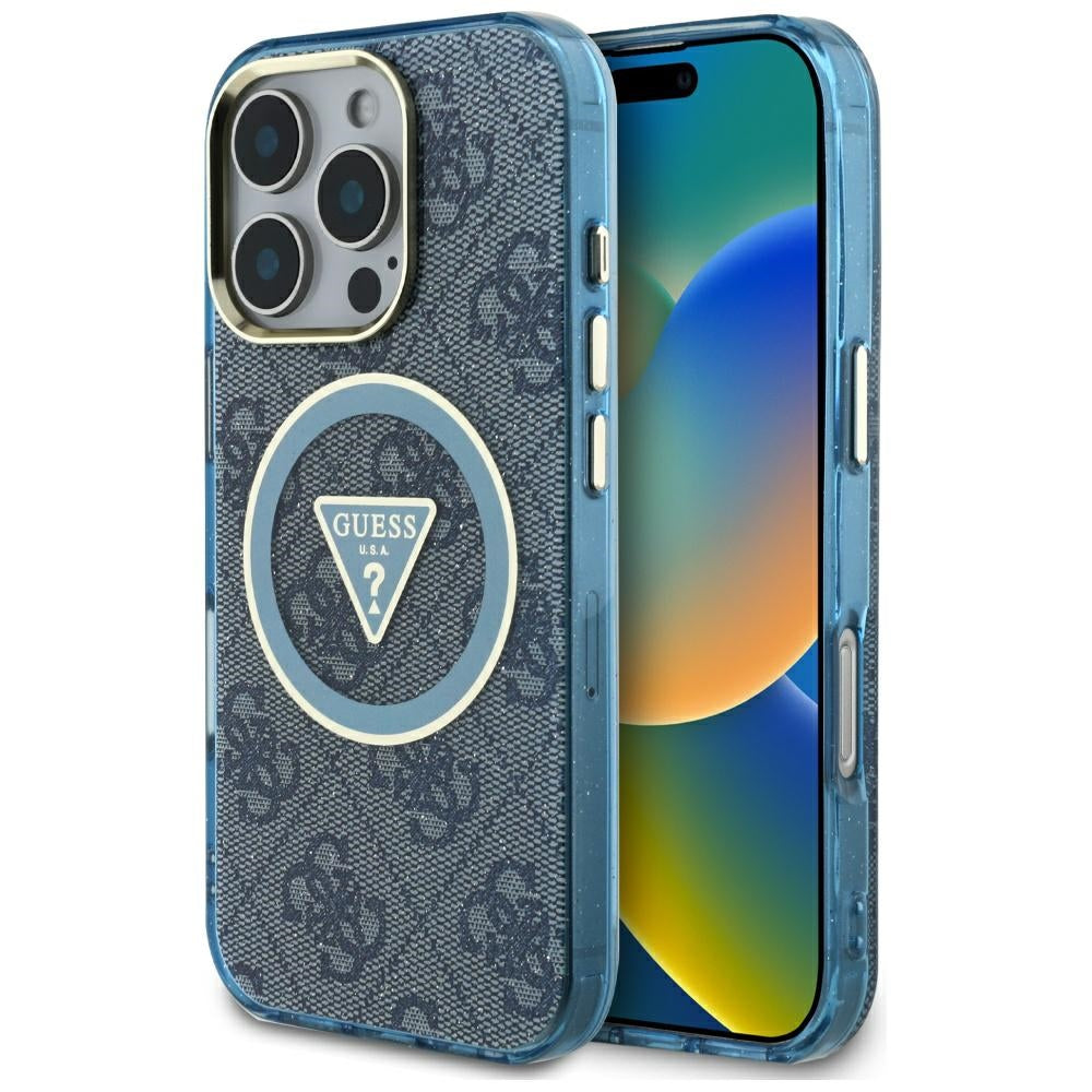 MagSafe futrola za Apple iPhone 16 Pro, Guess, IML Glitter 4G Circle Triangle, Plava