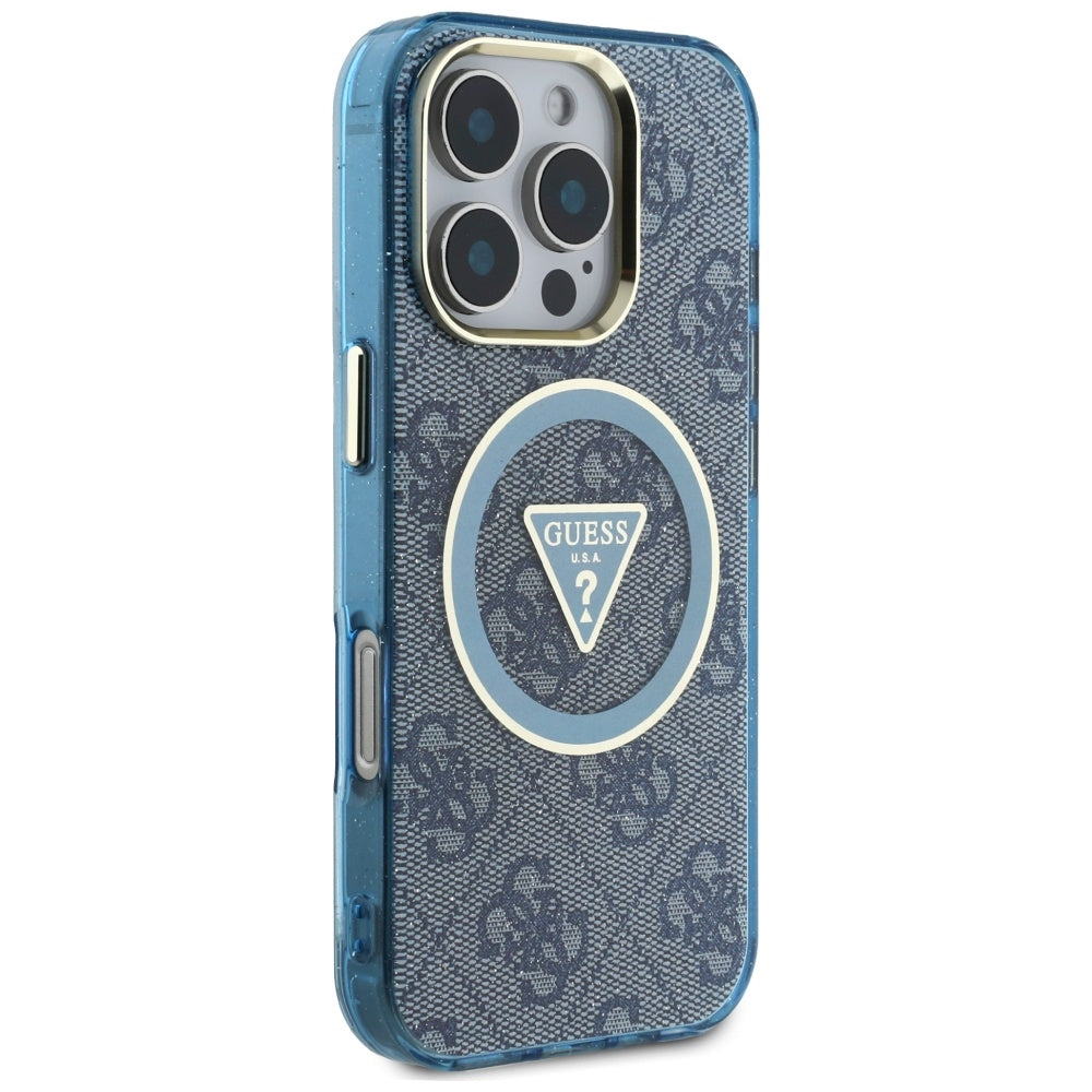 MagSafe futrola za Apple iPhone 16 Pro, Guess, IML Glitter 4G Circle Triangle, Plava