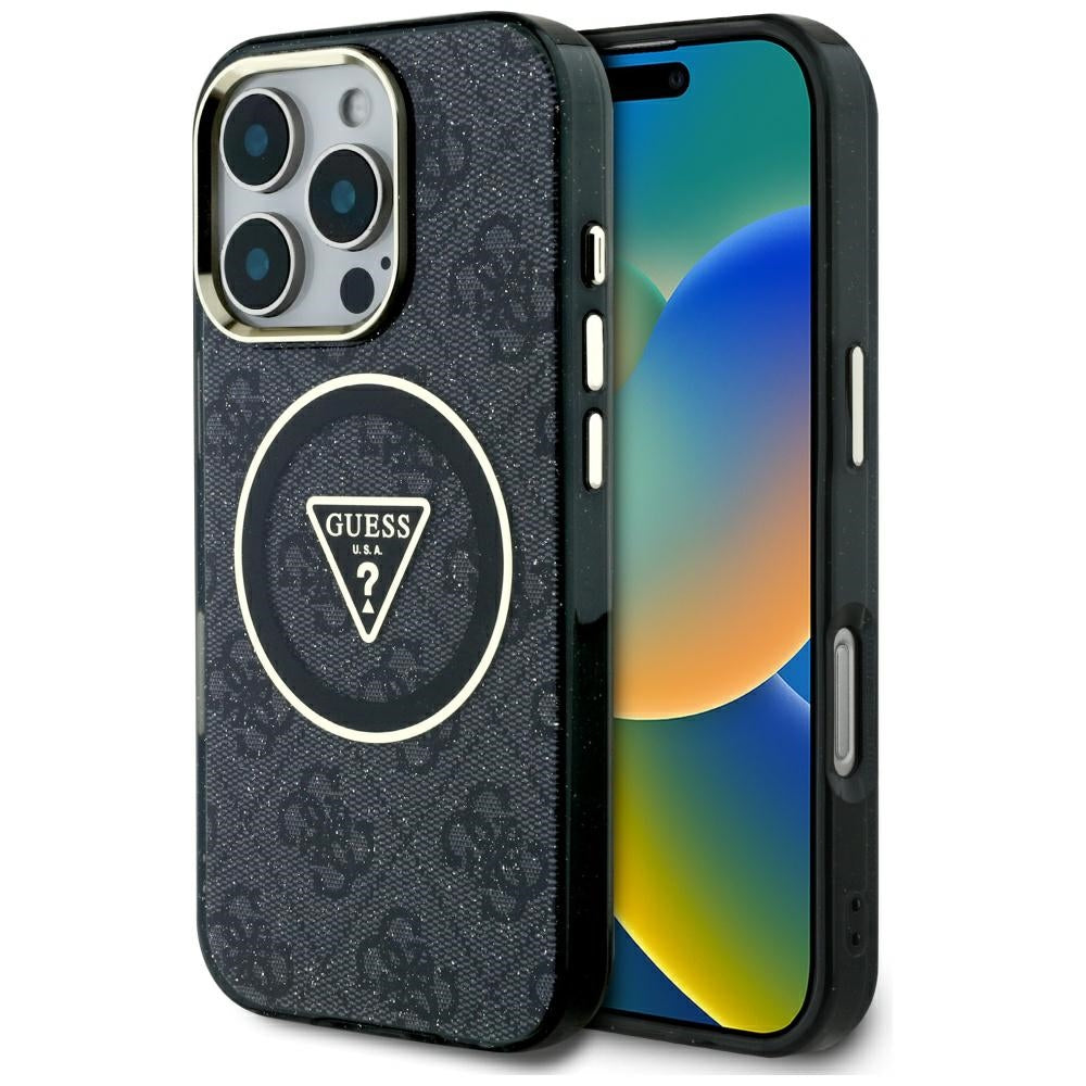 MagSafe futrola za Apple iPhone 16 Pro, Guess, IML Glitter 4G Circle Triangle, Crna