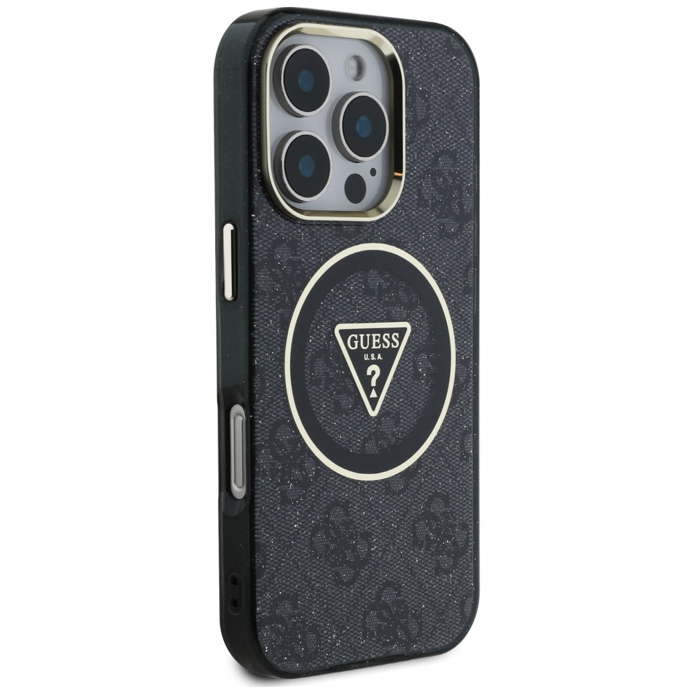 MagSafe futrola za Apple iPhone 16 Pro, Guess, IML Glitter 4G Circle Triangle, Crna