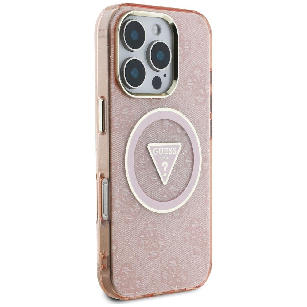 MagSafe futrola za Apple iPhone 16 Pro, Guess, IML Glitter 4G Circle Triangle, Roza