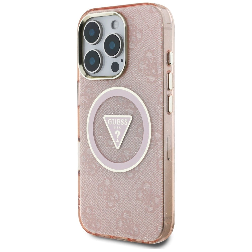 MagSafe futrola za Apple iPhone 16 Pro, Guess, IML Glitter 4G Circle Triangle, Roza