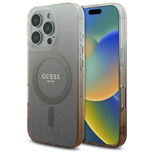 Futrola MagSafe za Apple iPhone 16 Pro, Guess, IML Glitter Gradient, Smeđa